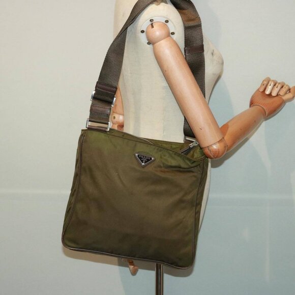 PRADA Shoulder Bag Enamel Khaki Brown Auth - Picture 14 of 16